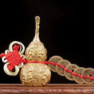 黄铜葫芦挂件化门对门葫芦摆件五帝钱葫芦化横梁客厅装饰家居饰品