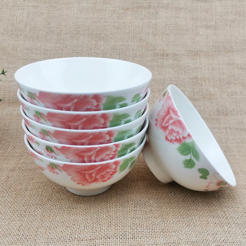 老式碗5英寸碗家用陶瓷米饭碗中式红花面碗小汤碗高脚防烫可微波