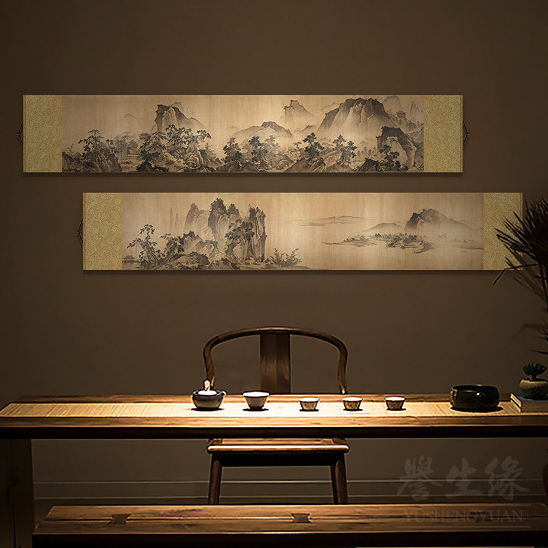 长江万里图古画中式丝绸卷轴挂画客厅书房装饰画茶室餐厅卧室壁画