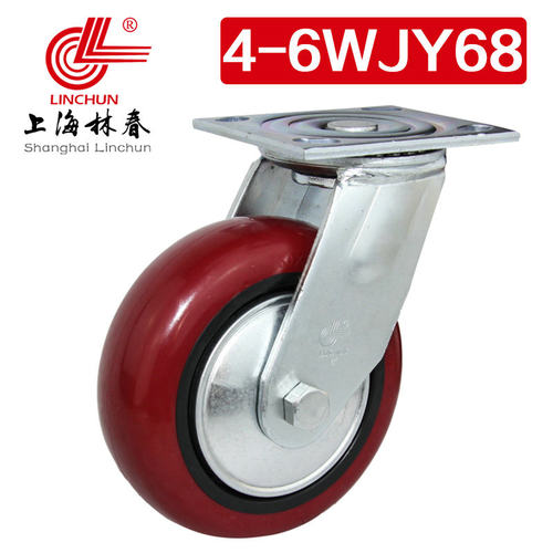 林春4系6寸重型圆弧红色PU活动万向轮单个承载660斤脚轮4-6WJY68