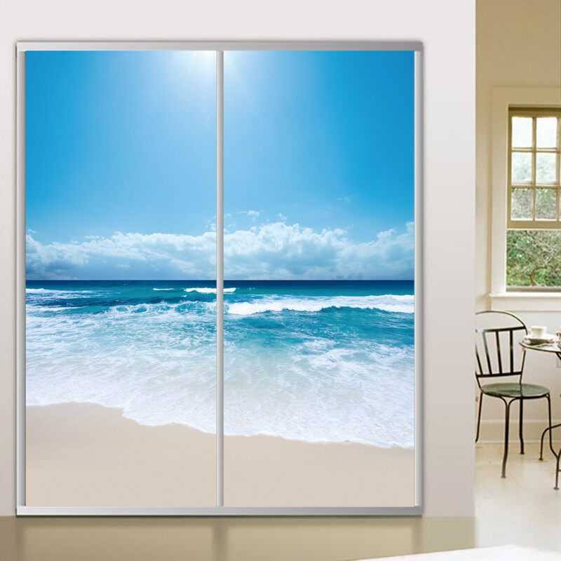 玻璃贴纸遮挡光浴室门窗花贴膜不透光不透明卧室移门贴纸大海装饰