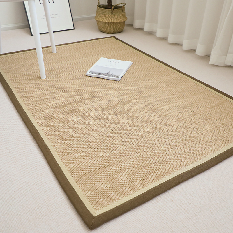 塞尚法式黄麻地毯原色轻复古浮雕编织纹理简约客厅茶几垫定制尺寸