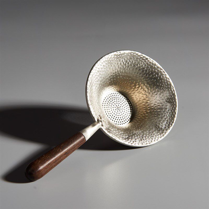 纯锡茶漏黑檀木侧把茶滤功夫茶具零配茶漏托架茶隔茶叶过滤网漏斗