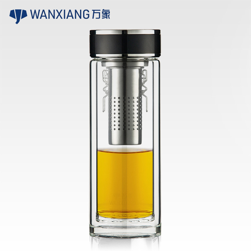 万象高档玻璃茶杯男透明带盖双层玻璃杯女士带过滤网 茶水分离杯