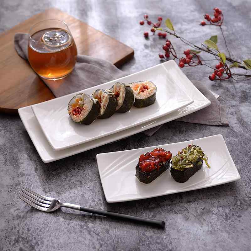 纯白陶瓷长方盘 寿司盘点心盘长方形盘子 烧烤盘水果鸡翅糕点碟子