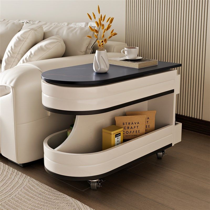 可移动边几茶几小户型客厅阳台小推车岩板多功能升降实木折叠边柜