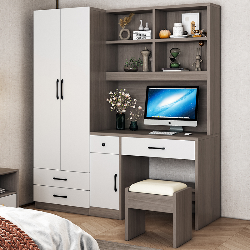 简约书桌带衣柜一体多功能办公桌书柜儿童家用衣橱电脑桌连身