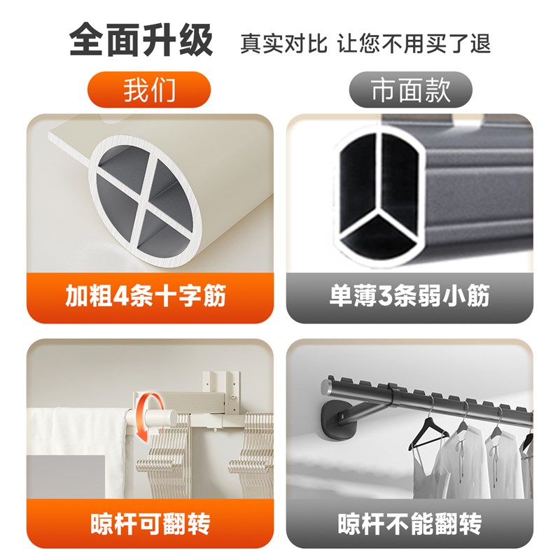 阳台侧墙晾衣杆墙上固定侧装晾衣架铝合金折叠壁挂家用防风晒衣杆