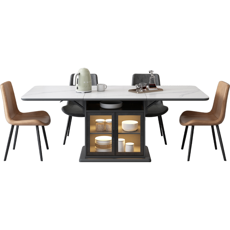 现代简约可折叠岩板餐桌岛台带灯一体意式极简家用餐厅餐桌椅