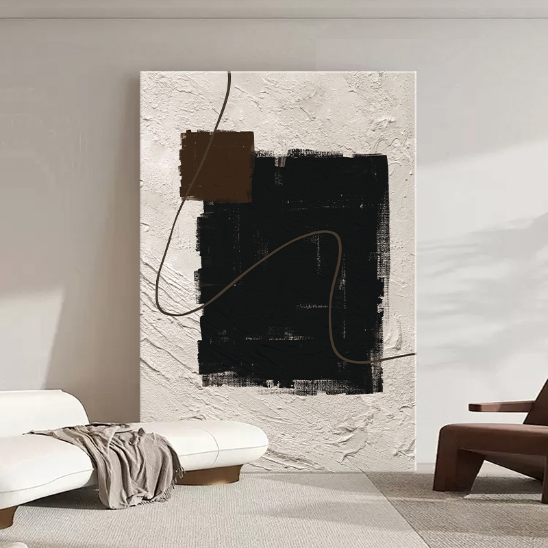 黑白灰客厅装饰画落地大幅高级感玄关抽象极简沙发背景墙肌理挂画