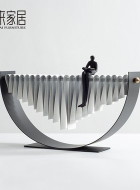 现代简约金属摆件创意阅读思考人物摆设样板间客厅玄关柜软装饰品