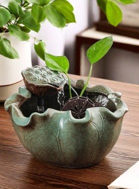 中式陶瓷景观流水摆件循环水办公室茶几客厅桌面装饰开业乔迁礼品