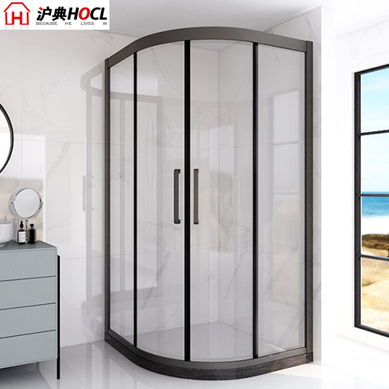 黑色淋浴房隔断圆弧型干湿分离卫生间隔断玻璃门洗澡房整体沐浴房