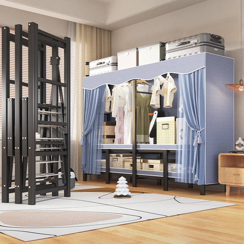 免安装衣柜家用卧室出租房用简易布衣柜加厚粗全钢架2024新款衣橱