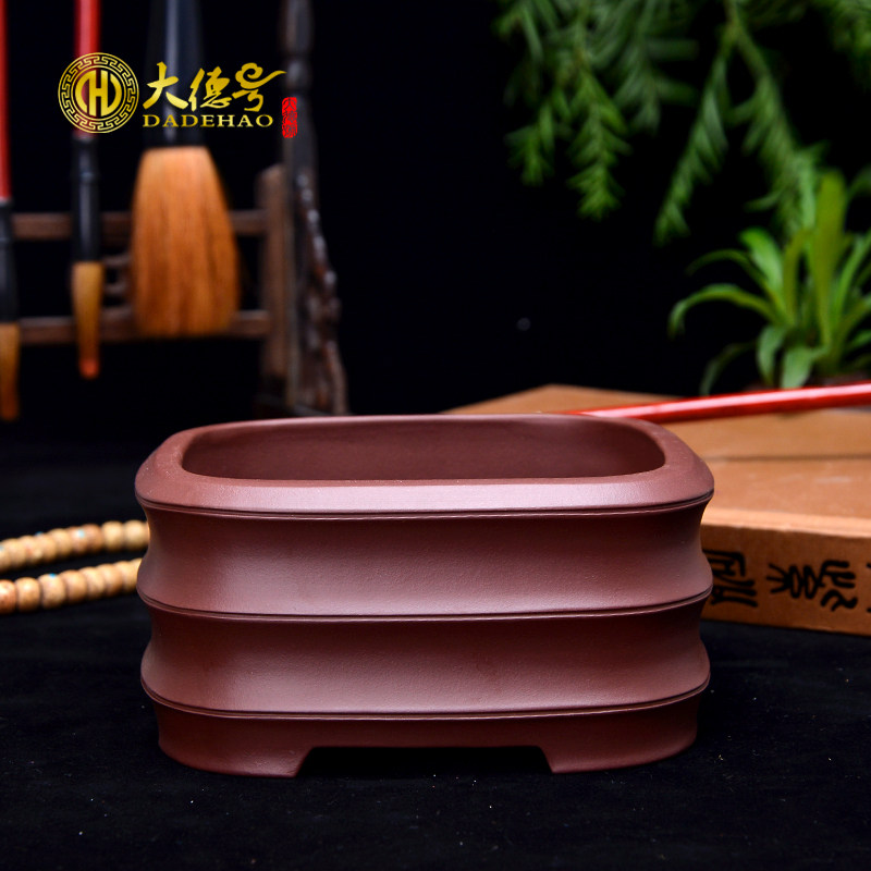 大德号 宜兴紫砂花盆 四方竹节小花盆 办公室盆景盆文竹多肉花盆