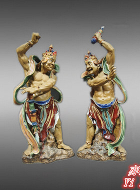 石湾公仔陶瓷摆件创意工艺品家居装饰大师精品人物摆件哼哈门神