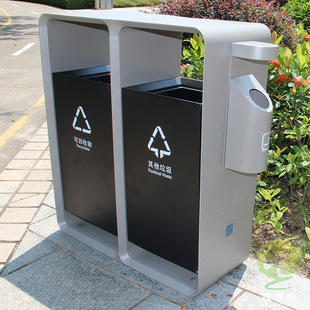 深圳市福田区城市形象户外不锈钢金属烤漆两分类垃圾桶街道果皮箱