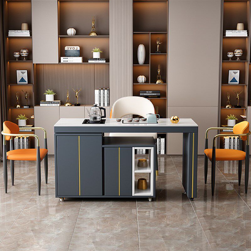 现代简约风旋转茶台阳台茶桌椅组合岩板烧水壶一体家用茶几茶水柜