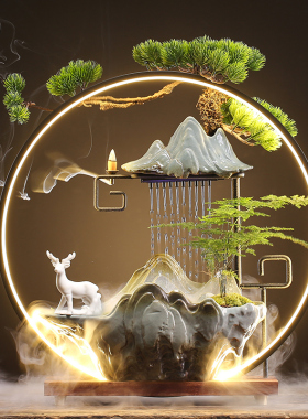 招财流水循环水喷泉加湿器景观客厅办公室桌面家居摆件开业礼品