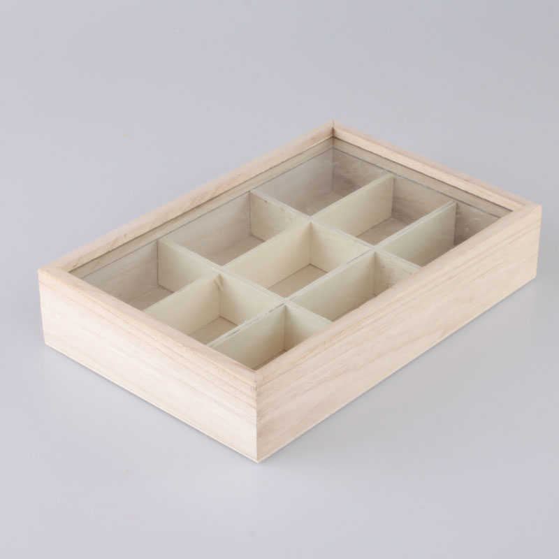 实木透明分格矿石岩石标本盒收纳展示盒昆虫标本制作工具九格首饰