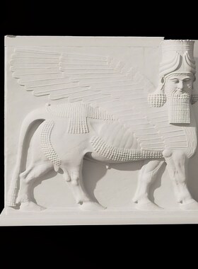 牛翼人首石膏浮雕装饰画香薰扩香石桌面创意艺术摆件大英博物馆