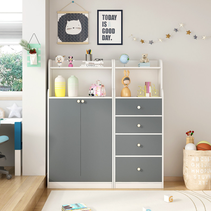 可比熊实木儿童书柜书架收纳柜储物柜格子带门玩具幼儿园转角定制