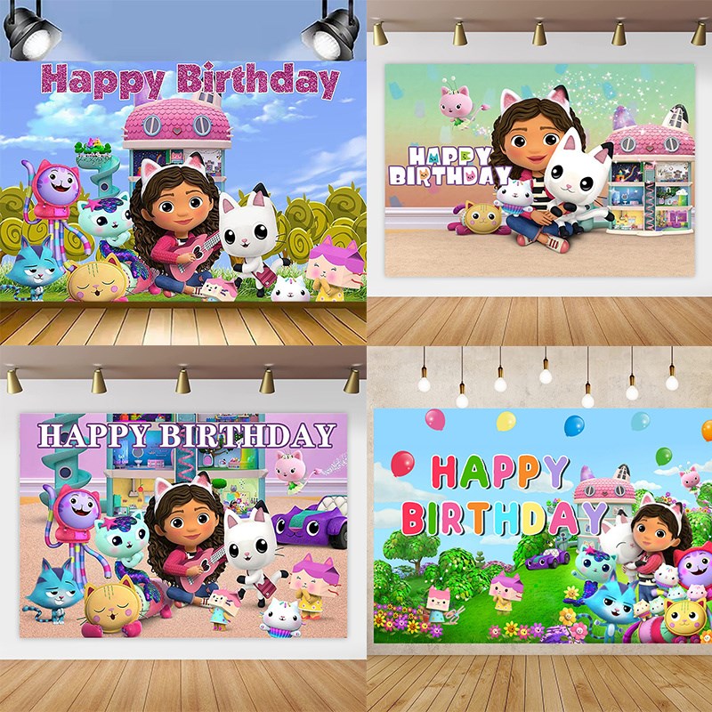 盖比的娃娃屋主题生日派对场景布置背景挂布海报拉旗气球蛋糕装饰