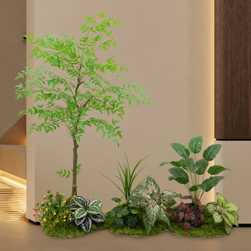 仿真绿植造景组合植物假树盆栽南天竹室内楼梯景观橱窗装饰花摆件