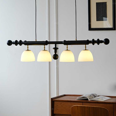 法式中古餐厅实木吊灯侘寂风南洋风黑色复古设计师吧台一字长条灯