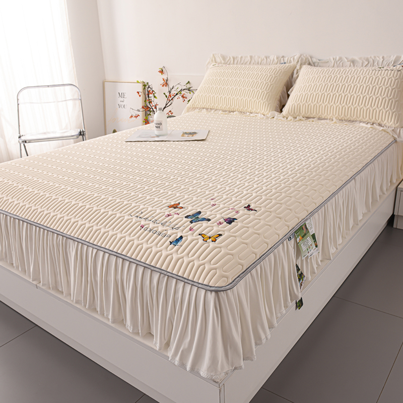 夏季a类乳胶冰丝凉席三件套床笠罩带花边款可水机洗空调软席防滑