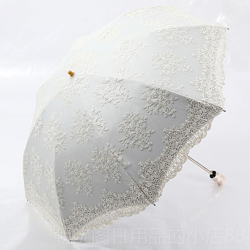 高档新款公主刺绣太阳伞外蕾花边防晒丝防紫线二女黑胶折遮阳伞晴