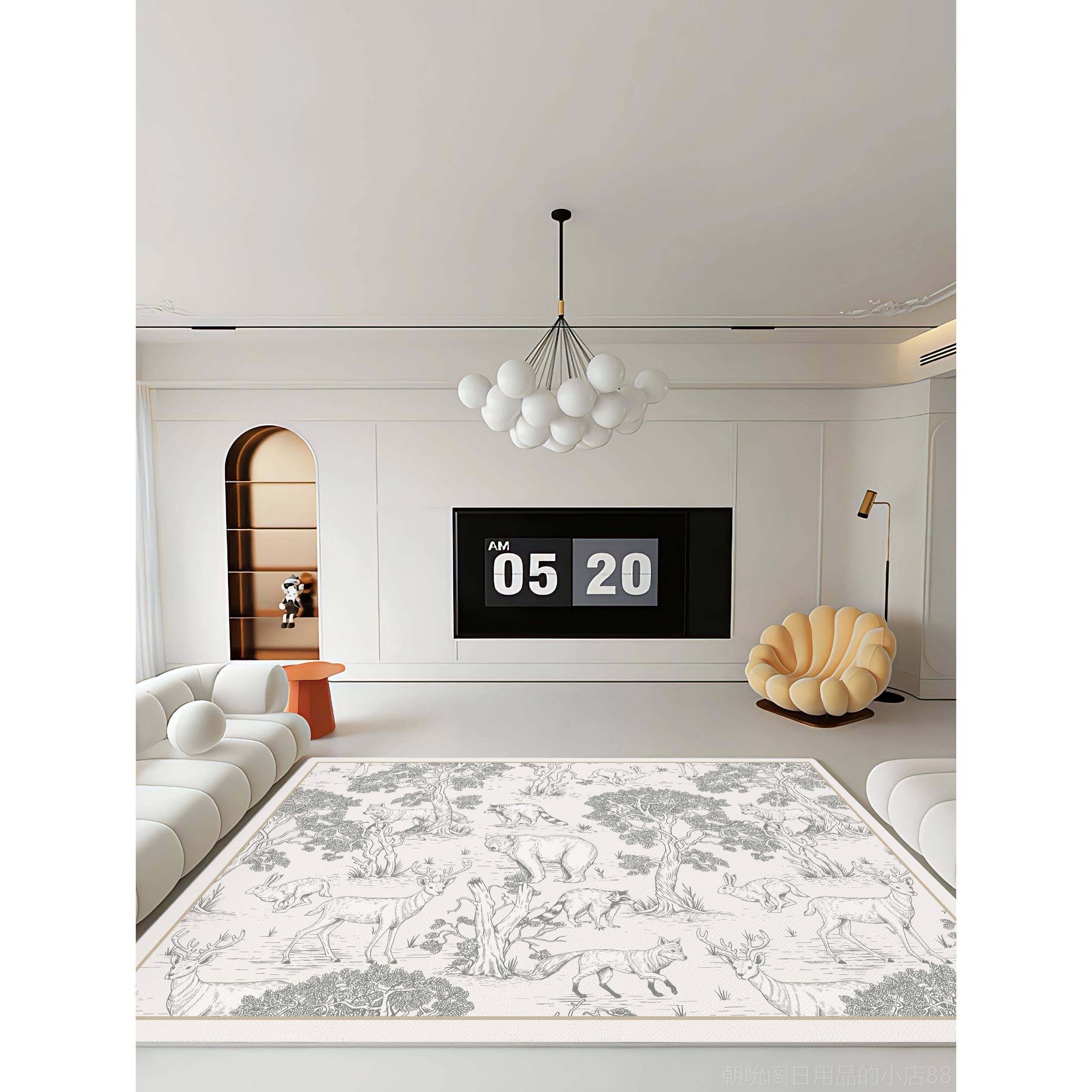 高档法p式奶油风客厅皮复革地毯vc可免洗擦古印花水墨感轻奢耐脏