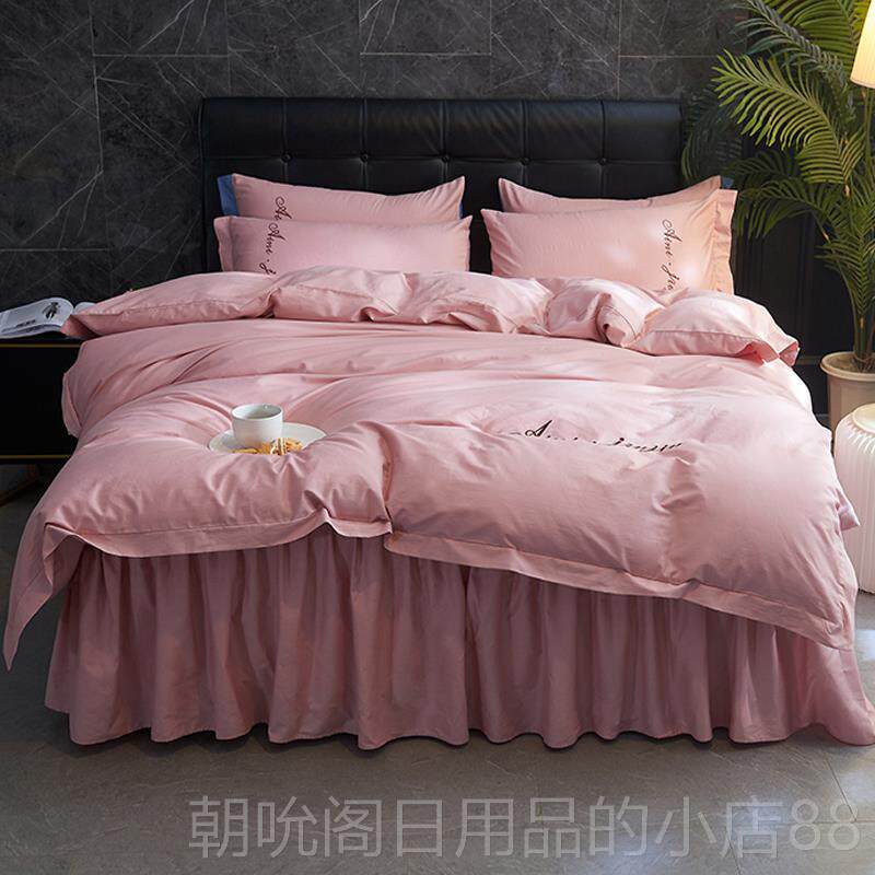 高档全棉床韩版裙款件套床公主风带花边四纯棉带床罩式花卉蕾丝套