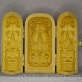 高档质工艺品黄木杨木雕刻三开盒随身龛盒摆件木手把实定件红木礼