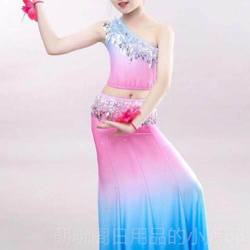 高档《贝叶飘香》新童傣族舞蹈演出服女儿童款傣族孔雀包舞臀鱼尾