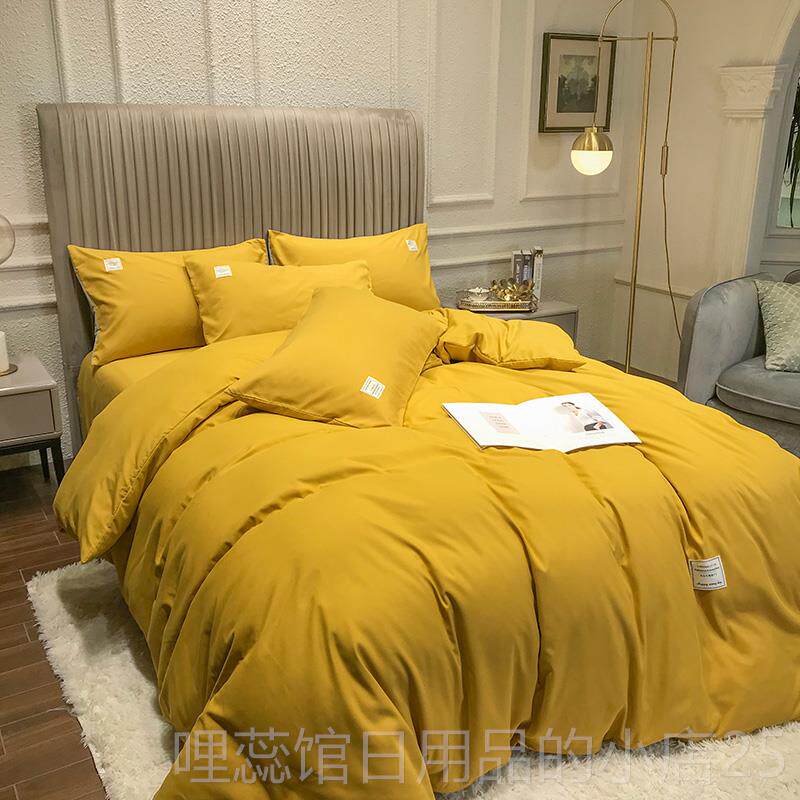 高档INS时上尚灰色泡泡贴标床用被品床纱笠四件套套床单人宿舍三