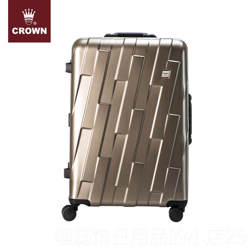 高档CROWN皇铝行框行李箱立体斜纹窄旅箱八轮向万轮冠拉杆箱5186