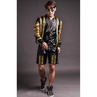正品夜店酒D吧男歌手J嘻哈摇滚S 母个性字男D装机车皮衣演出服男