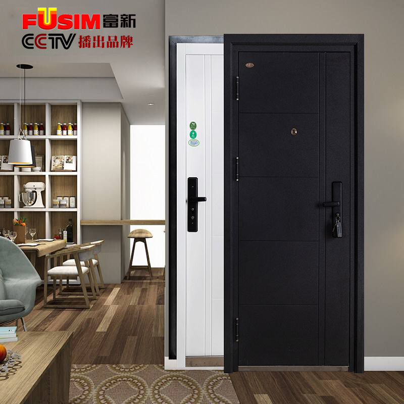 富新防盗门甲级黑白双色门家用密码指纹锁入户门安全门子母门