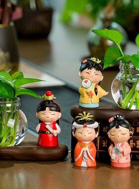 红楼梦玻璃花瓶创意水养绿萝客厅玄关插花家居办公室桌面装饰摆件