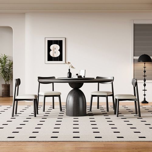 新款法式中古风实木餐桌椅组合家用小户型带转盘高端白蜡木圆餐桌