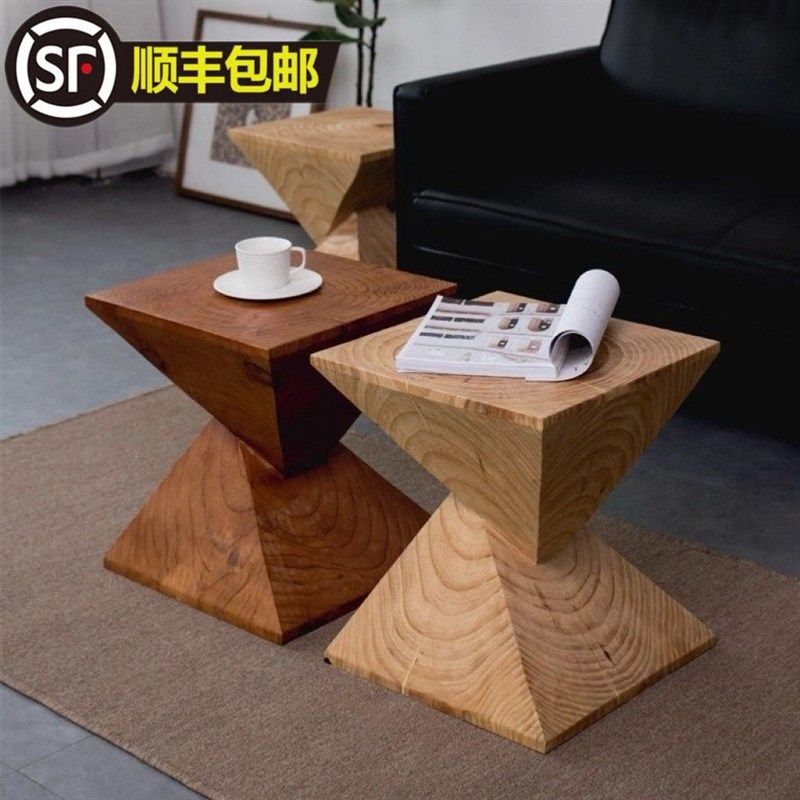 侘寂风实木墩子坐凳原木树桩根雕复古自然民宿酒店茶几边几实心凳
