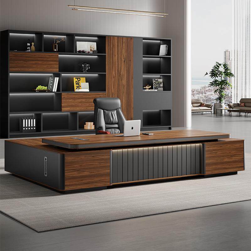 新款老板桌办公桌椅组合总经理办公室总裁大班台书柜简约办公室桌