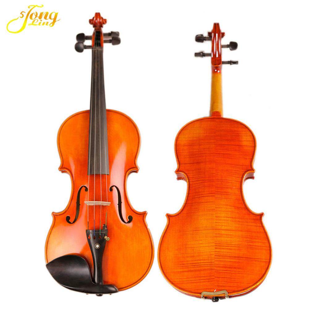 通灵优质花纹小提琴 金黄色 乌木配件 优质琴盒