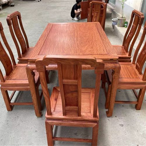 红木家具长方桌缅甸花梨木国色天香中式餐桌椅组合大果紫檀家具