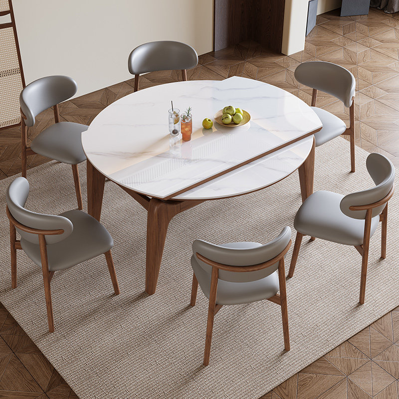 贵祺岩板餐桌椅组合现代简约家用折叠圆形伸缩实木猫耳朵吃饭桌,住宅家具,岩板餐桌,淘宝优惠券,粉丝福利购,淘宝优惠卷