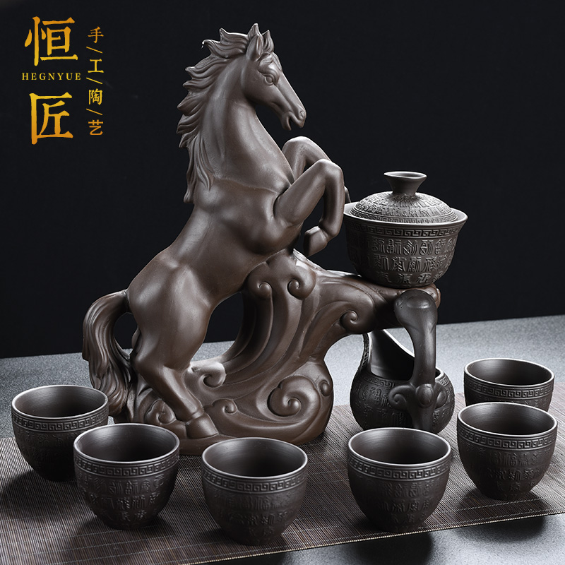 紫砂创意石磨茶具现代懒人家用功夫茶具套装泡茶石磨全自动冲茶器