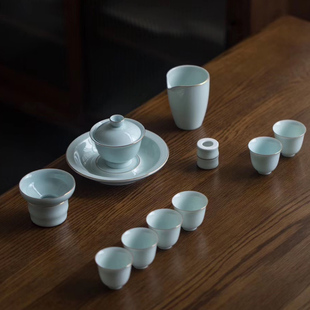 一九茶舍粉青金线整套功夫茶具套装家用办公茶具陶瓷大号小号茶道