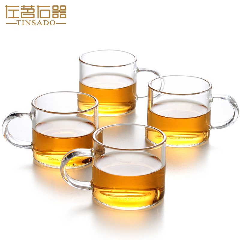 左茗右器四只装耐热功夫小茶杯玻璃茶具带把茶水杯子品茗杯咖啡杯