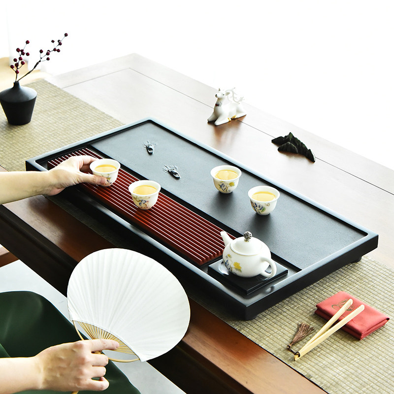 天然乌金石电木茶盘家用简约功夫茶具排水整块石头茶台茶托盘茶海